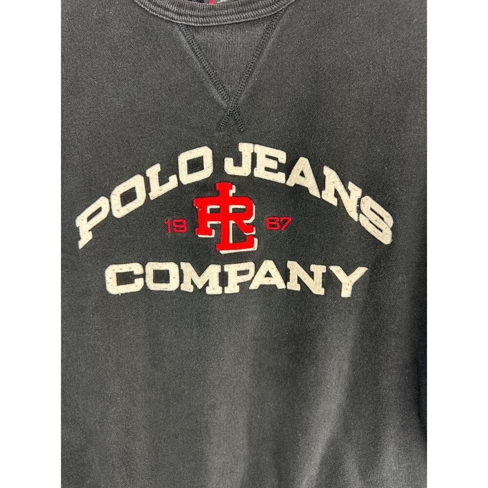 Vtg Y2k Polo Jeans Co Ralph Lauren Sweatshirt Large Black USA Flag Patch 1967 - Picture 5 of 12